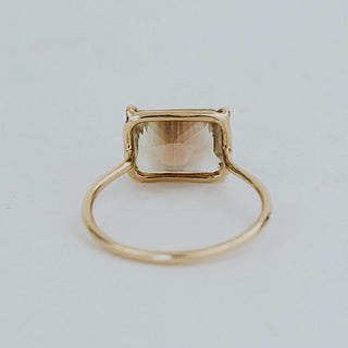 14K Gold emerald cut sun stone ring