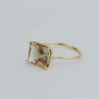 14K Gold emerald cut sun stone ring