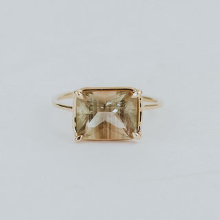 14K Gold emerald cut sun stone ring
