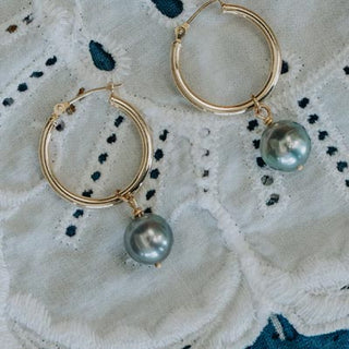 Wings Hawaii Tahitian Pearl Charm Hoops 14k gold fill earrings 