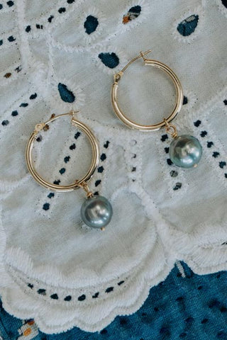 Wings Hawaii Tahitian Pearl Charm Hoops 14k gold fill earrings 