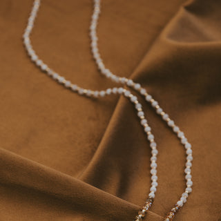 beaded necklace with zircon, moonstone and Tahitian pearl