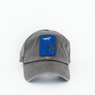trucker cap with what and diver embroidered patch