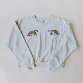 Cropped Mock Neck Tiger Sweatshirt - Cement