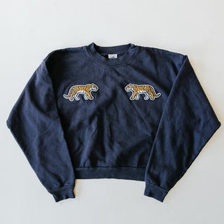 Cropped Mock Neck Tiger Sweatshirt - Dolphin Grey