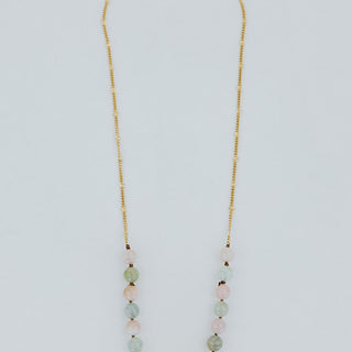 Aquamarine Round Beaded Necklace - Pink + Teal