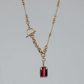 prong set tourmaline set on hand made chain necklace 14K Yellow Gold