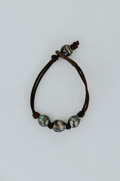 Triple Tahitian Pearl Leather Bracelet