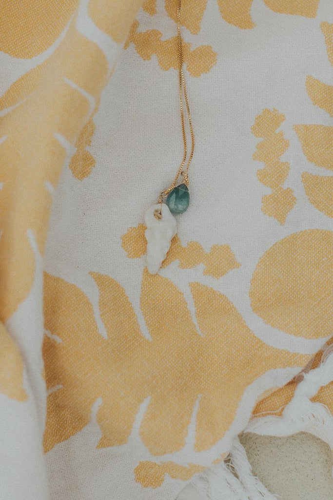Gold Hawaiian Seashell with Aquamarine