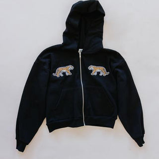 Cropped Tiger Zip Hoodie - Black