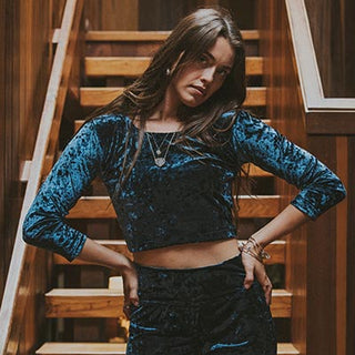Cropped Velvet Shirt - Turquoise