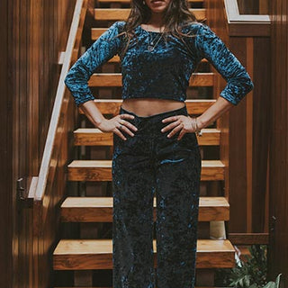 Cropped Velvet Shirt - Turquoise