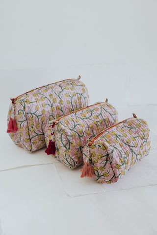 Kantha Toiletry Pouches - Peony Blooms