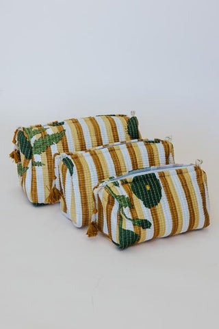 Kantha Toiletry Pouches - Retro Poppy Stripe