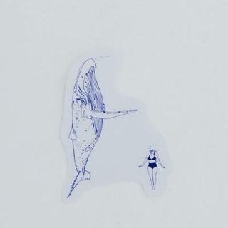 Wings Hawaii whale dance sticker blue outline on clear background
