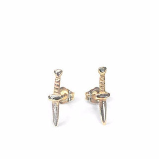 wings hawaii minimal dagger sword stud earrings sterling silver 14 karat yellow gold jewelry