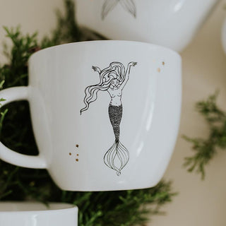 aquarius mermaid zodiac ceramic mug black and white wings hawaii