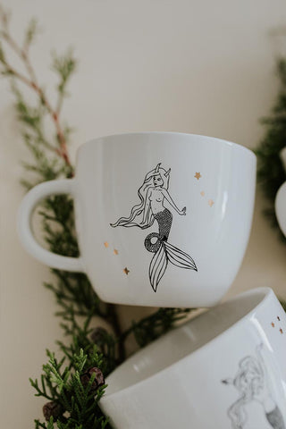 capricorn mermaid zodiac ceramic mug black and white wings hawaii