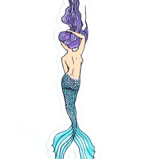 sticker of a mermaid with purple hair and blue tail