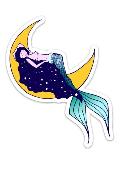 wings hawaii galaxy mermaid crescent moon stars sticker yellow teal blue babe 