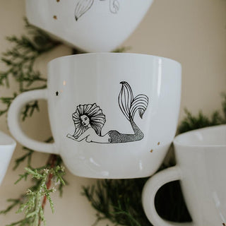 leo mermaid zodiac ceramic mug black and white wings hawaii