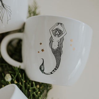 scorpio mermaid zodiac ceramic mug black and white wings hawaii