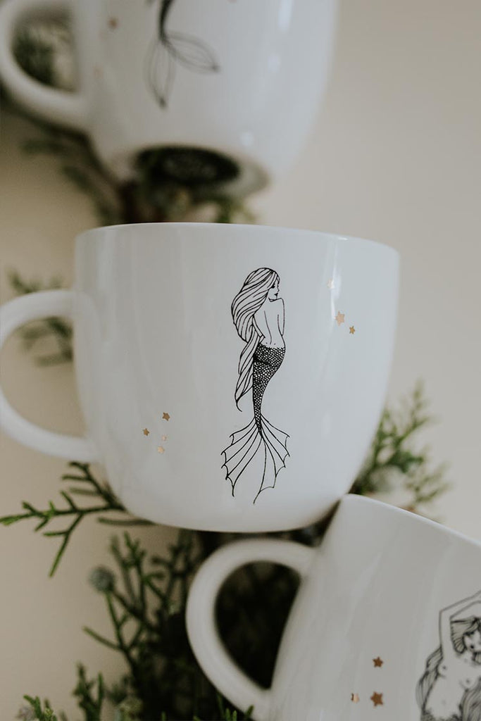 virgo mermaid zodiac ceramic mug black and white wings hawaii