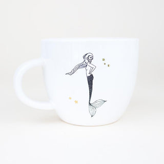 aries mermaid zodiac ceramic mug black and white wings hawaii