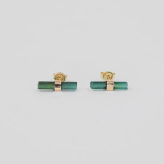 Banded Crystal Studs - Green Tourmaline 14k