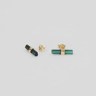 Banded Crystal Studs - Green Tourmaline 14k