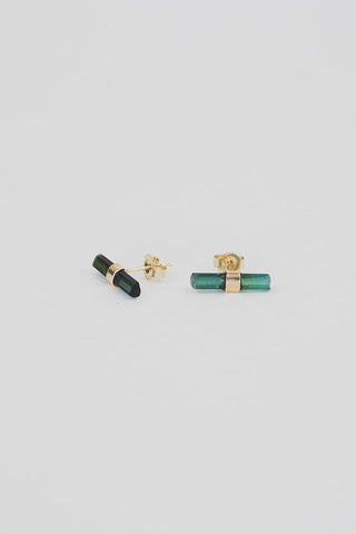 Banded Crystal Studs - Green Tourmaline 14k