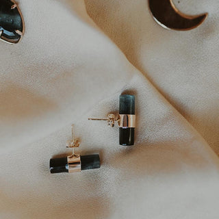 Barrel Crystal Studs - Blue Tourmaline - 14k