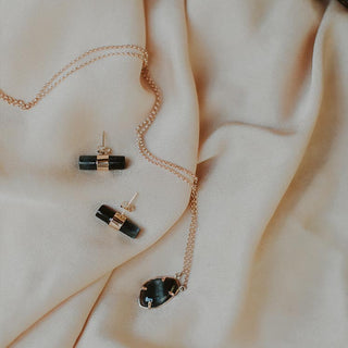 Barrel Crystal Studs - Blue Tourmaline - 14k