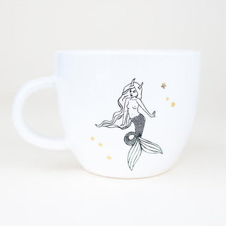 capricorn mermaid zodiac ceramic mug black and white wings hawaii