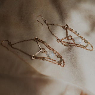 Moonstone + Diamond Chandelier Earrings - 14k