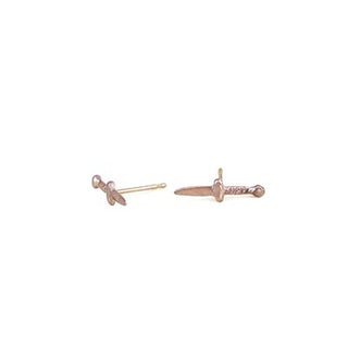 14k yellow gold dagger mini knife sword stud earrings simple minimal classic womens jewelry hand made haiku maui wings hawaii