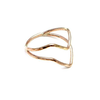 wings hawaii jewelry boomerang rings arrow chevron handmade bent unique one of a kind raw hammered stacker stacking sterling silver gold  original ring bent crooked misshapen simple minimal minimalist everyday band divet v shape double two