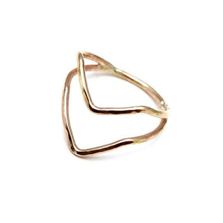 wings hawaii jewelry boomerang rings arrow chevron handmade bent unique one of a kind raw hammered stacker stacking sterling silver gold  original ring bent crooked misshapen simple minimal minimalist everyday band divet v shape double two