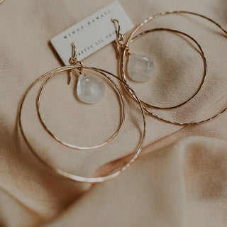Double Hoop Earrings - Rainbow Moonstone