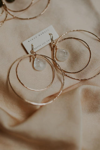 Double Hoop Earrings - Rainbow Moonstone