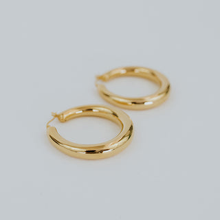 Thick 14K Yellow Gold clasping circle hoop earrings