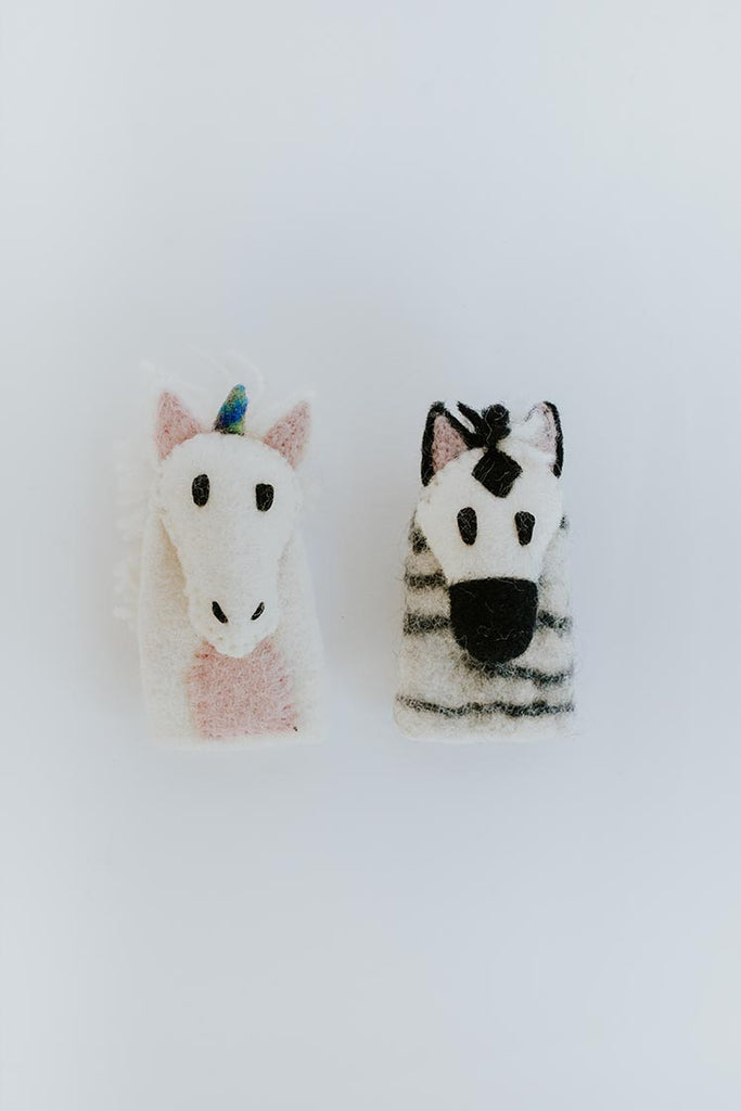 Finger Puppet Pair - Zebra and Unicorn