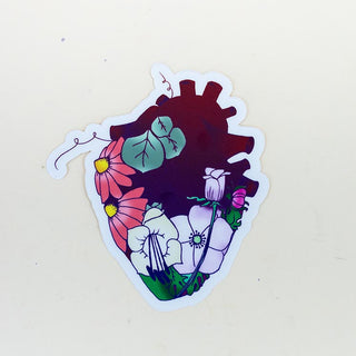 colorful garden heart sticker with flowers hand drawn maui hawaii artist