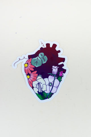 colorful garden heart sticker with flowers hand drawn maui hawaii artist