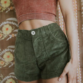 Retro Pocket Shorts - Olive Corduroy