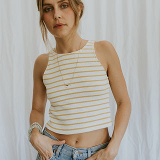 Bridget Cropped Tank - Yellow Stripe