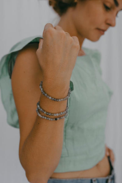 Stretchy Beaded Bracelet - Labradorite Faceted
