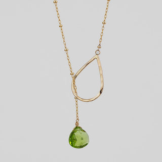 Gold Filled yellow gold green peridot stone lariat necklace