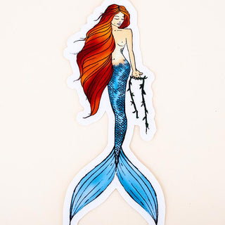maile mermaid sticker long red hair blue tail fin wings hawaii decal