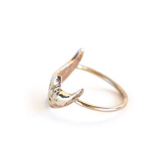 14k yellow gold sleeping moon crescent shape smiling celestial womens ring hand made haiku maui wings hawaii minimal simple elegant everyday piece